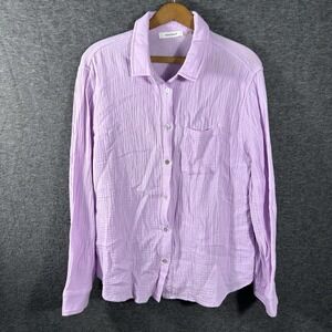 Women Large Pink Gauze Crinkle Cotton Country Prairie Boho Beach Button Up Top